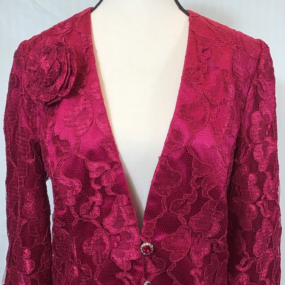 80s Vintage Ursula Womens Lace Blazer Size M/L Rose Floral Jacket Coquette Fairy - Picture 9 of 16